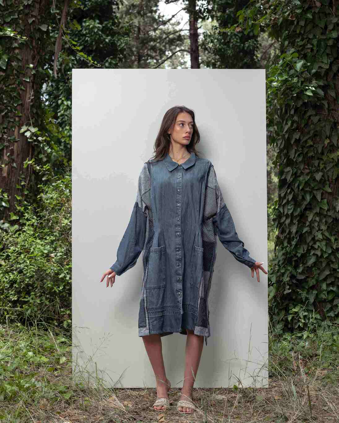 "Denim & Linen Tapestry" Shirt Dress