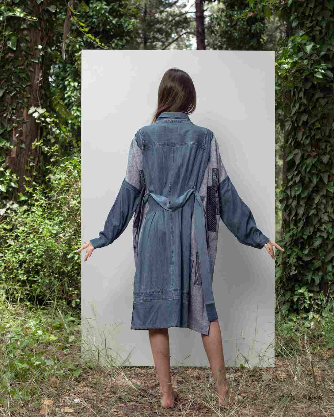 "Denim & Linen Tapestry" Shirt Dress